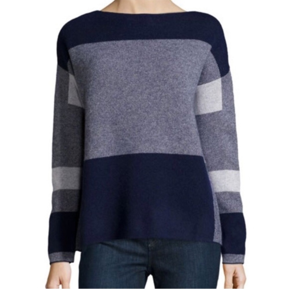 VINCE Wool Cashmere Intarsia Block Sweater in Blue Marine